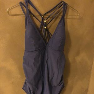 Navy blue maternity one piece swim suit.